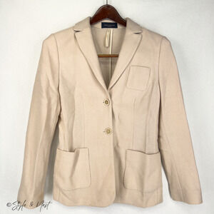 Piazza Sempione Ivory Blazer Wool Camel Silk Blend Italian Luxury Chic Size 42